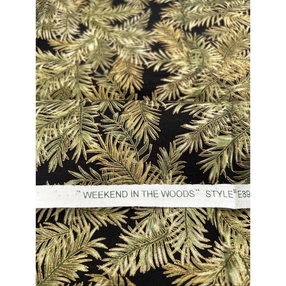 Hoffman Cotton Quilting Fabric Pine Bough Weekend in the Woods 1/2 Yd Gold Trim